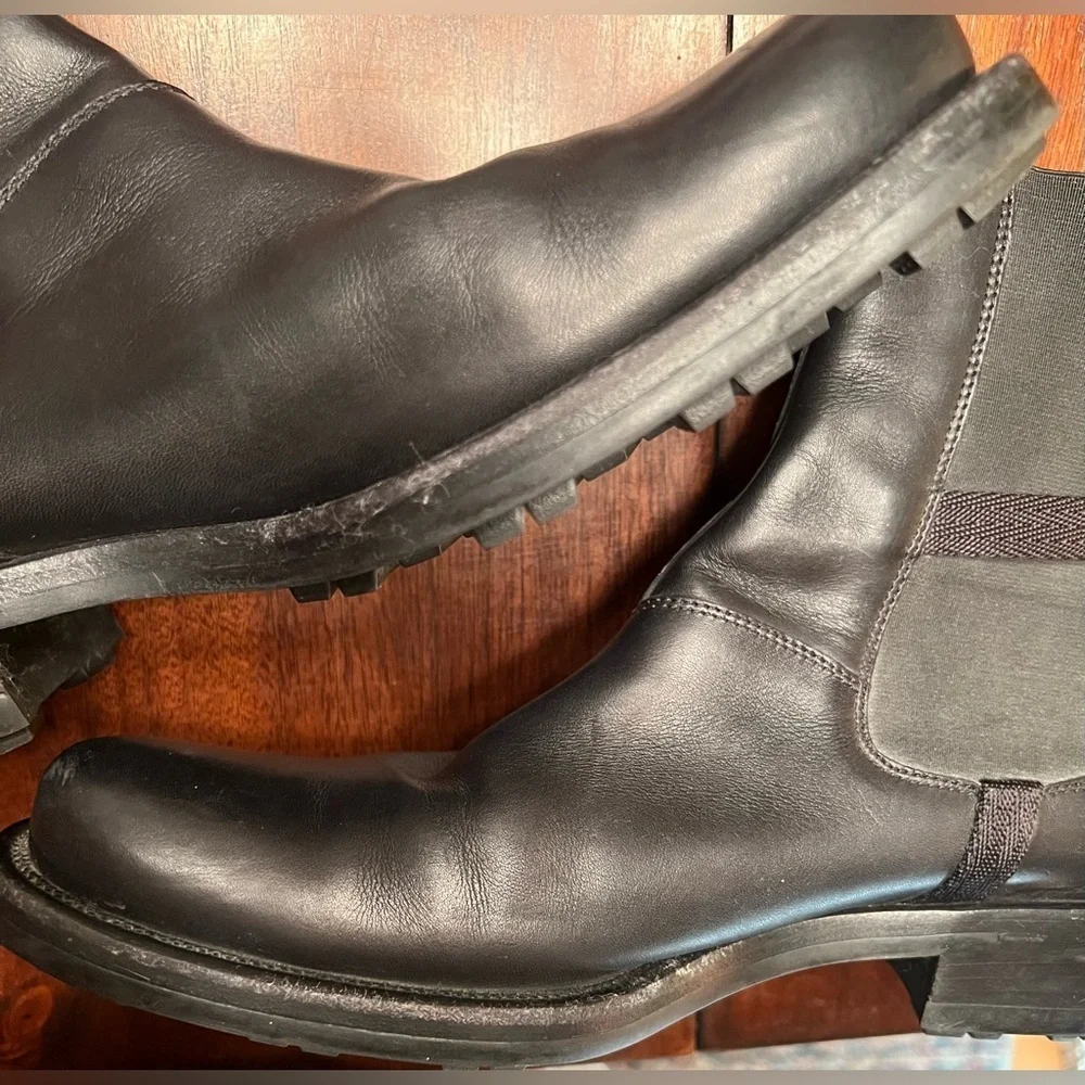 GUVC Authentic Prada Linea Rossa Men's Black Leather Chelsea Ankle Boots 38.5